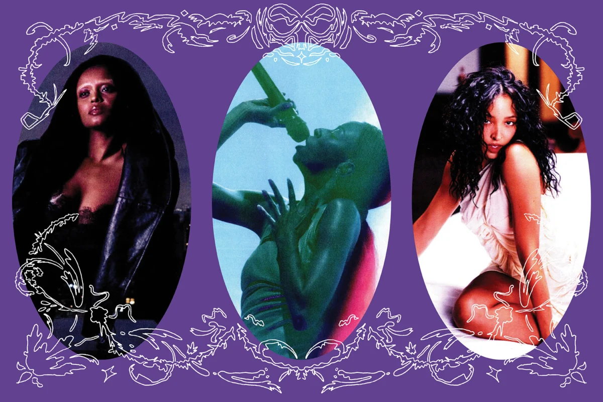From left: Kelela, Ravyn Lenae, Tinashe. Illustration by Moe Ebii.